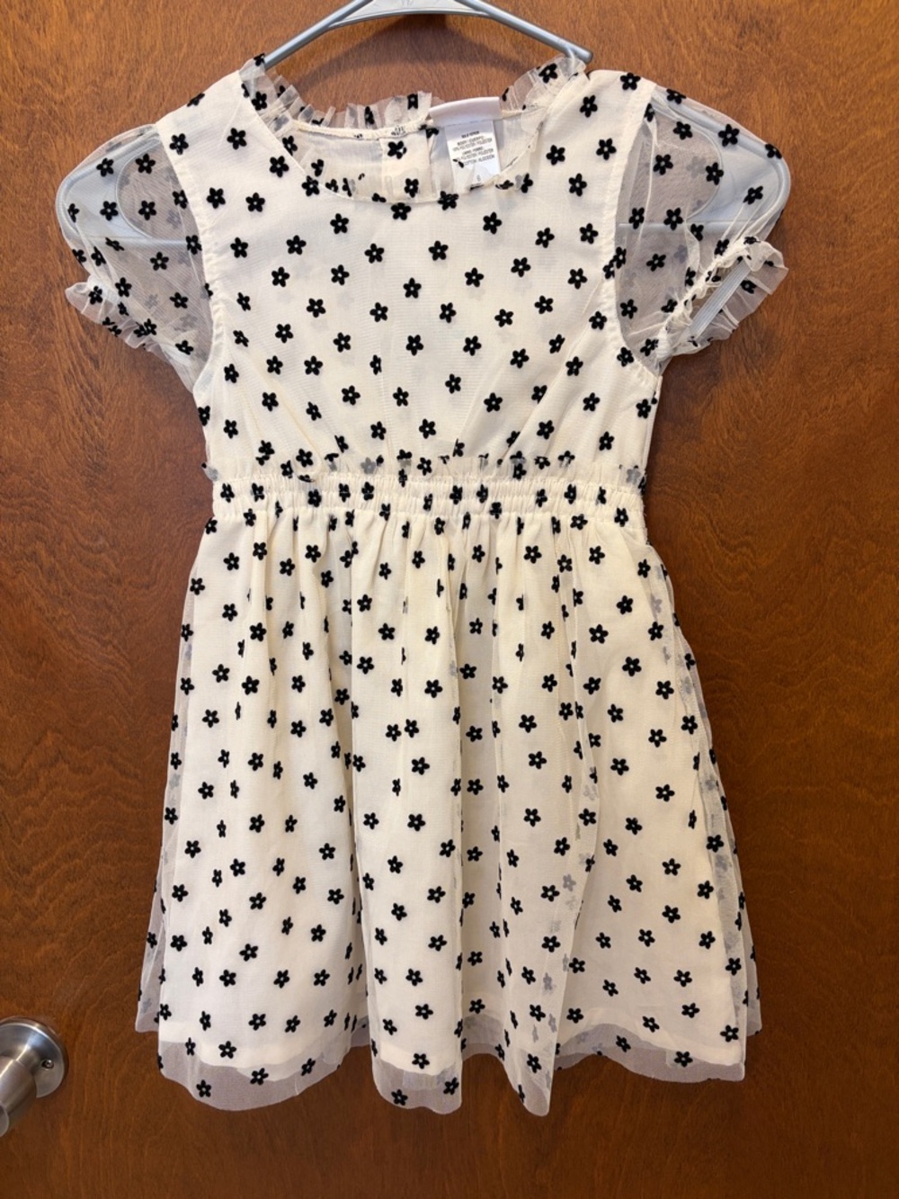 Little Lass Cream Dress with Black Floral Dots size 6 , brand new